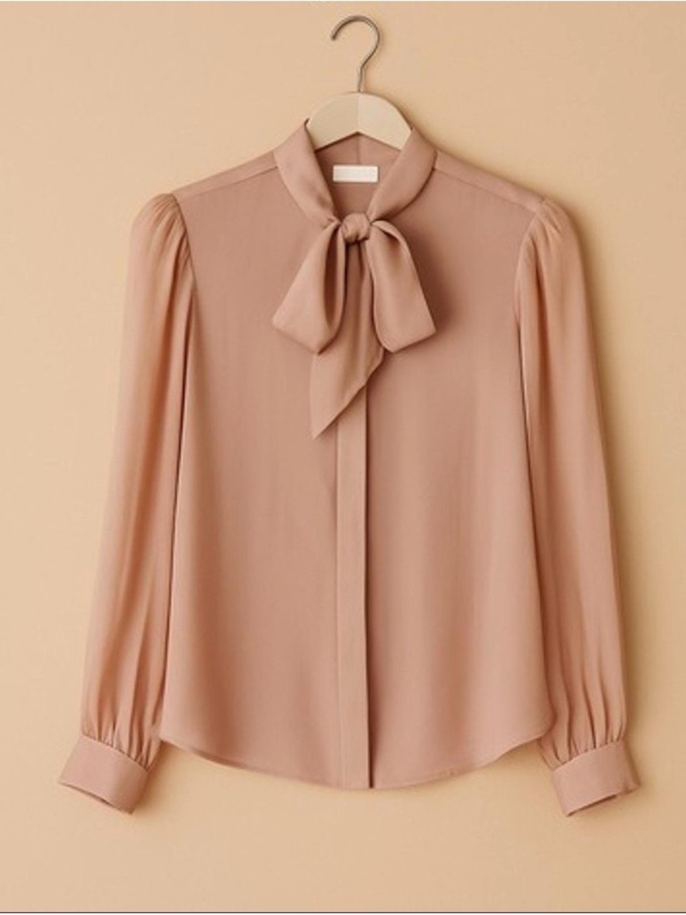 Tie-Neck Long Sleeve Blouse - Dusty Rose